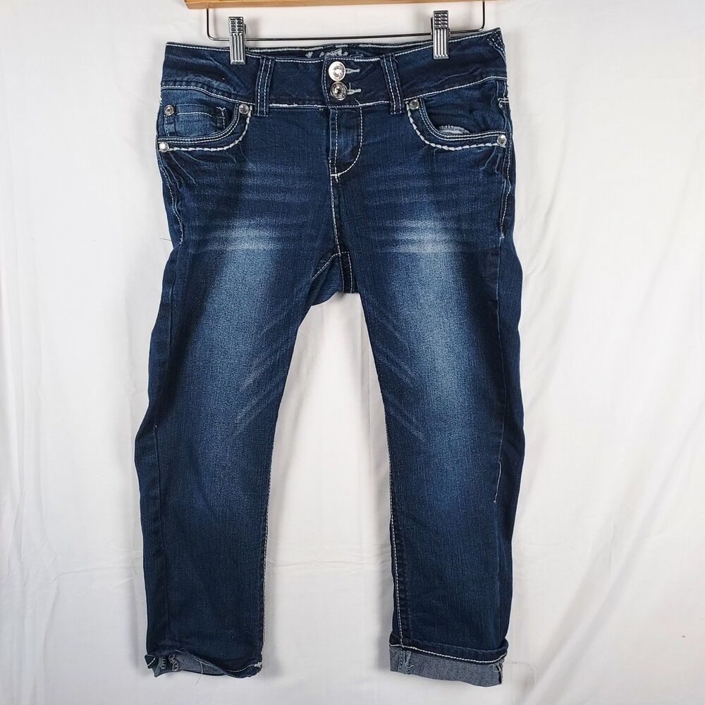 Wallflower Instastretch Jeans Size 5 Dark Wash Cuffed Skinny Denim Mid Rise